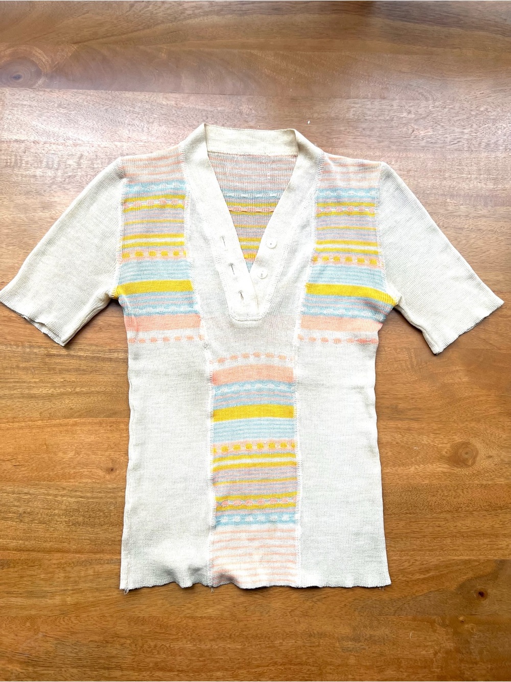 Vintage Pastel Knit Henley Top Soft Girl Cottagecore Y2K Sweater Tee